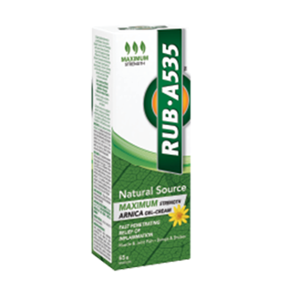 Packaging of RUB·A535™ Natural Source Arnica Gel-Cream Maximum Strength