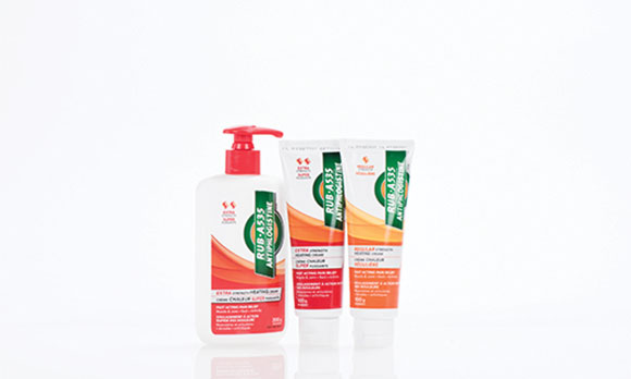 Packaging for three RUB·A535™ heating cream products